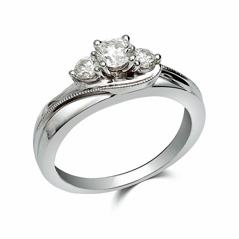 1/2 CT. T.W. Diamond Three Stone Engagement Ring in 14K White Gold