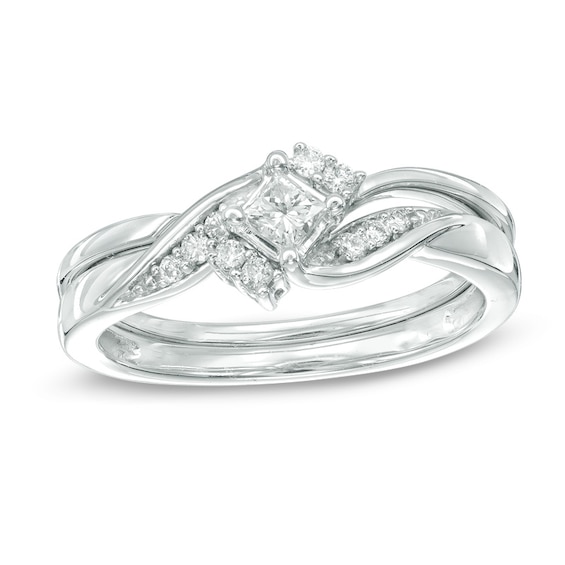 1/4 CT. T.w. Princess-Cut Diamond Bridal Set in 10K White Gold