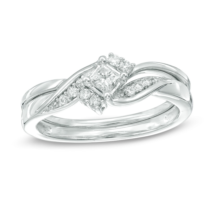 1/4 CT. T.W. Princess-Cut Diamond Bridal Set in 10K White Gold