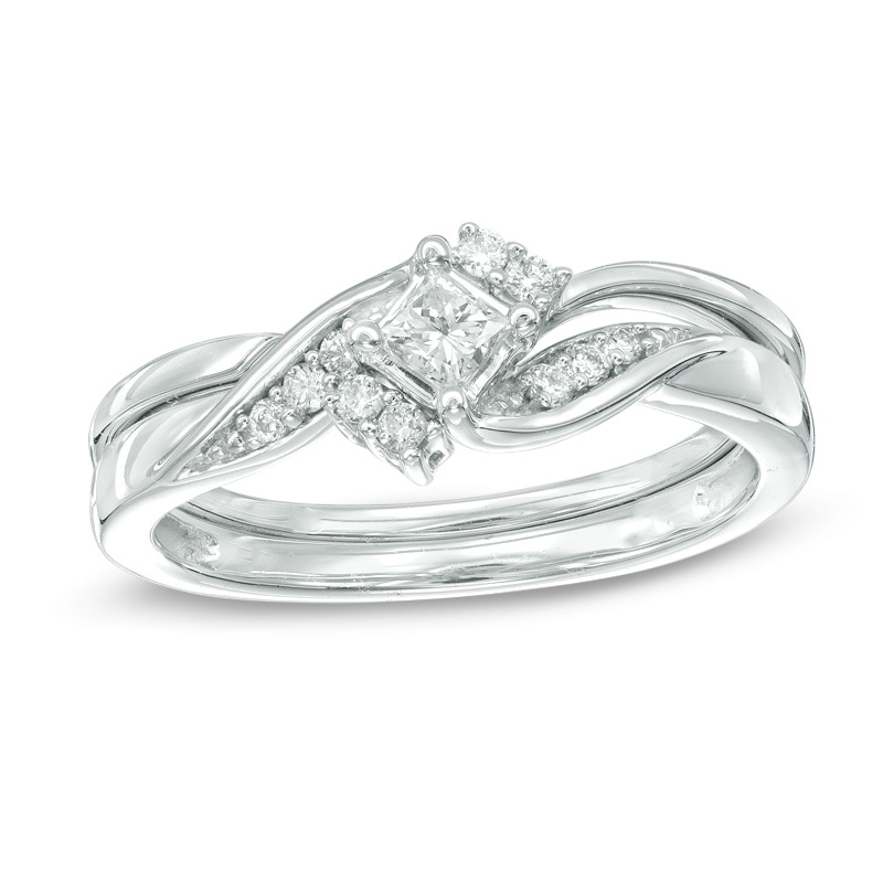 Main Image 1 of 1/4 CT. T.W. Princess-Cut Diamond Bridal Set in 10K White Gold