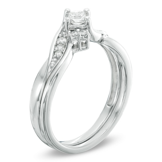 1/4 CT. T.w. Princess-Cut Diamond Bridal Set in 10K White Gold