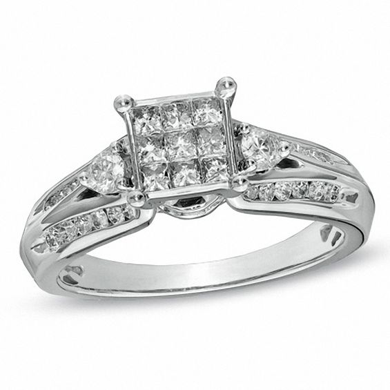 3/4 CT. T.W. Princess-Cut Composite Diamond Engagement Ring in 10K ...