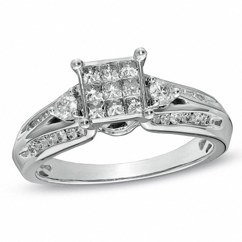 Main Image 1 of 3/4 CT. T.W. Princess-Cut Composite Diamond Engagement Ring in 10K White Gold
