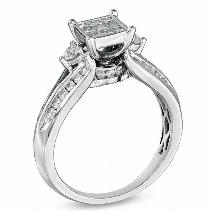 Main Image 2 of 3/4 CT. T.W. Princess-Cut Composite Diamond Engagement Ring in 10K White Gold
