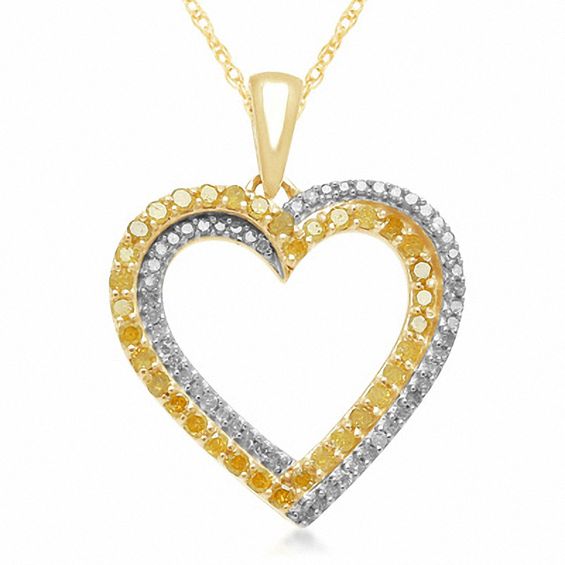 1/2 CT. T.w. Enhanced Yellow and White Diamond Heart Pendant in 10K Gold