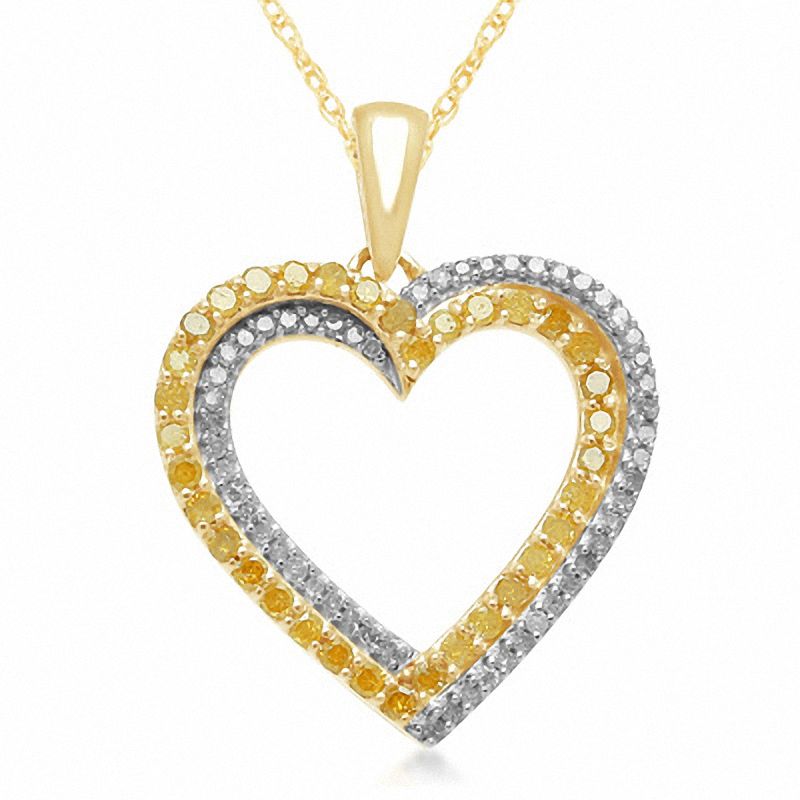 1/2 CT. T.W. Enhanced Yellow and White Diamond Heart Pendant in 10K Gold