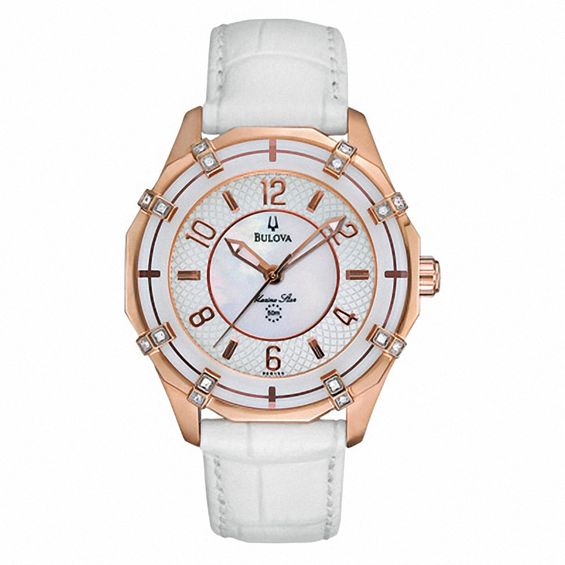 Ladies' Bulova Solano Marine Star Diamond Accent Strap Watch with Mother-of-Pearl Dial (Model: 98R150)
