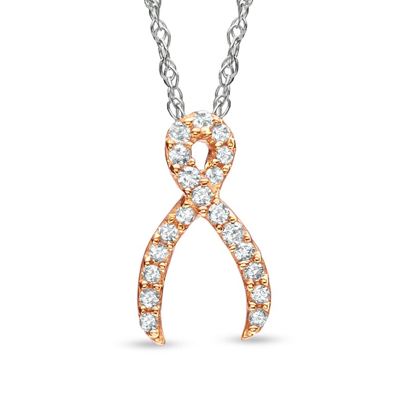 Main Image 1 of 1/10 CT. T.W. Diamond Ribbon Pendant in 10K Rose Gold