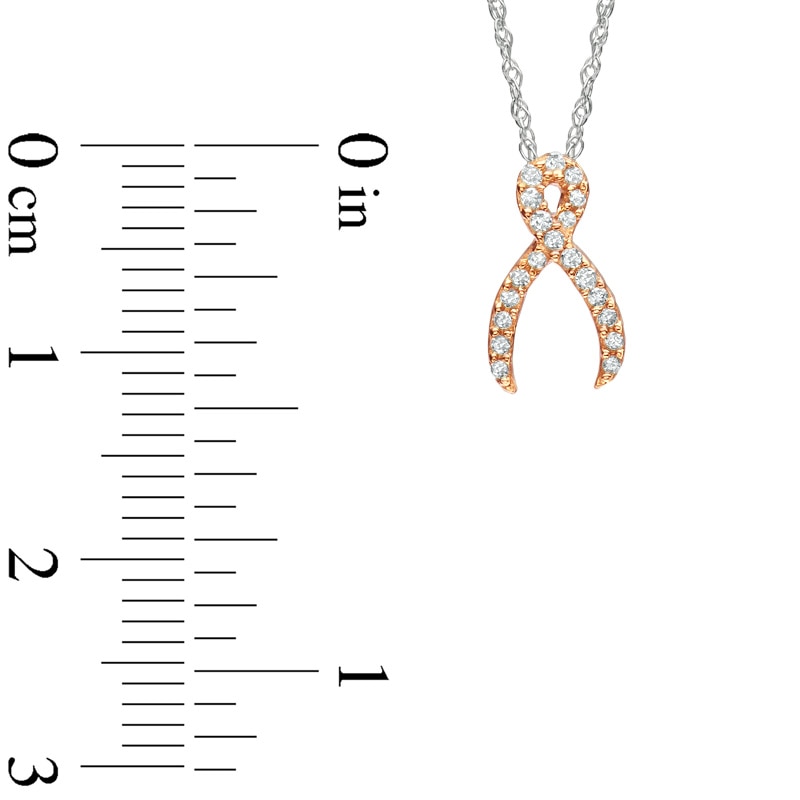 Main Image 2 of 1/10 CT. T.W. Diamond Ribbon Pendant in 10K Rose Gold