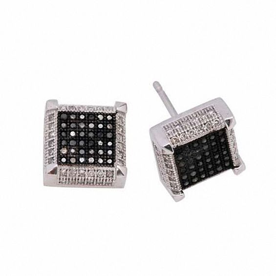1/2 CT. T.w. Enhanced Black and White Diamond Square Frame Earrings in 10K White Gold