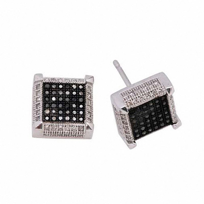 Main Image 1 of 1/2 CT. T.W. Enhanced Black and White Diamond Square Frame Earrings in 10K White Gold