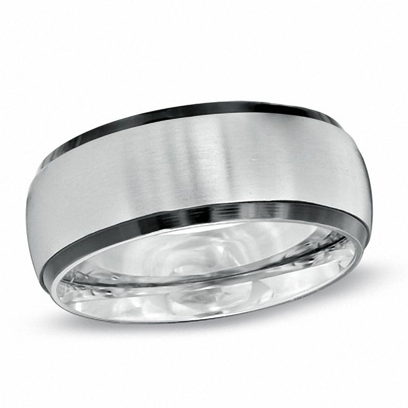 Main Image 1 of 8.5mm Comfort Fit Black and White Stainless Steel Wedding Band - Size 10