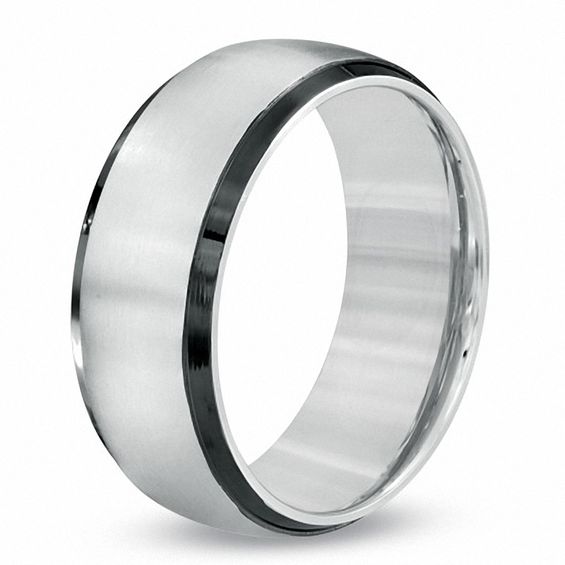 8.5mm Comfort Fit Black and White Stainless Steel Wedding Band - Size 10