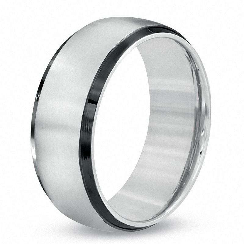 Men's 8.5mm Comfort Fit Black and White Stainless Steel Wedding Band - Size 10