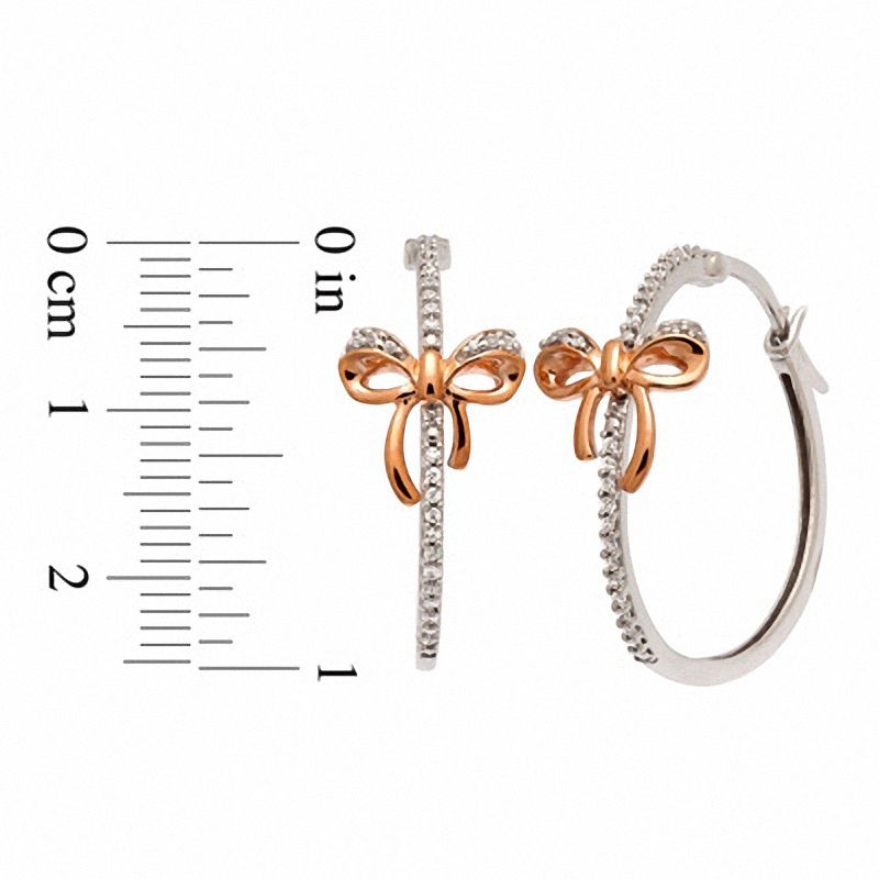 Main Image 2 of 1/5 CT. T.W. Diamond Hoop with Bow Earrings in 10K Two-Tone Gold