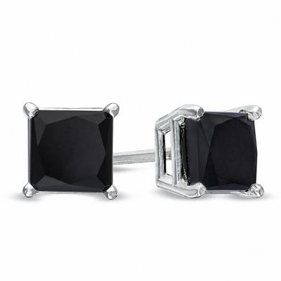 1 Ct T W Princess Cut Enhanced Black Diamond Solitaire Stud