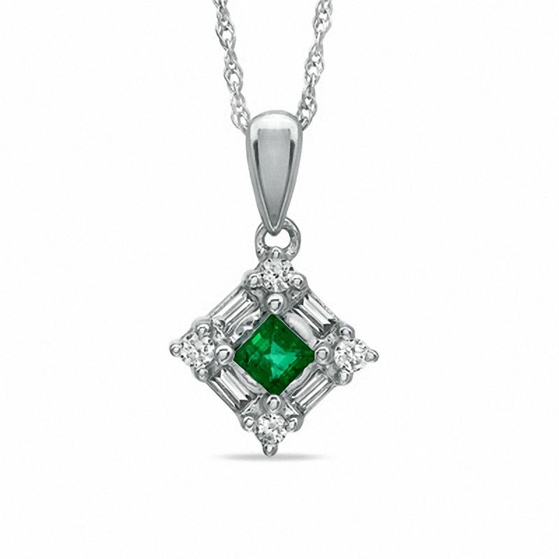 Princess Cut Emerald And 1 4 Ct T W Diamond Pendant In 14k White Princess Cut Emerald And 1 4 Ct T W Diamond Pendant In 14k White Gold