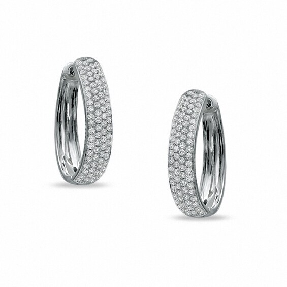 1-1/2 CT. T.w. Diamond PavÃ© Hoop Earrings in 14K White Gold