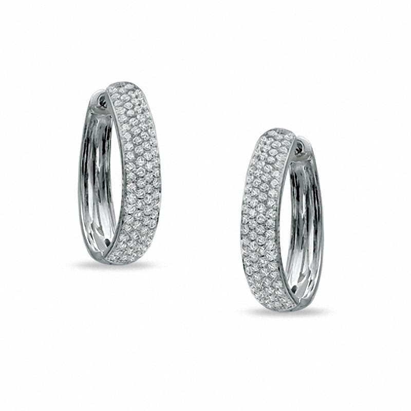 Main Image 1 of 1-1/2 CT. T.W. Diamond Pavé Hoop Earrings in 14K White Gold