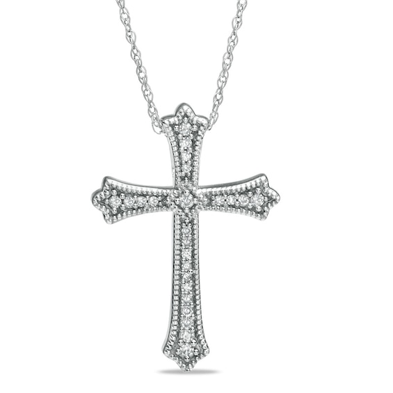 1/10 CT. T.w. Diamond Cross Pendant in 10K White Gold