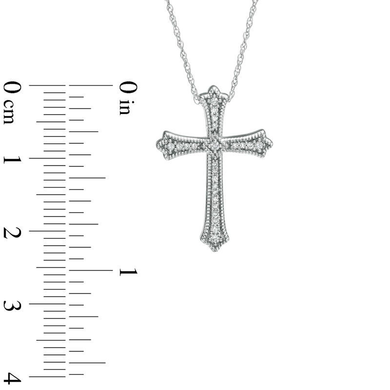Main Image 2 of 1/10 CT. T.W. Diamond Cross Pendant in 10K White Gold
