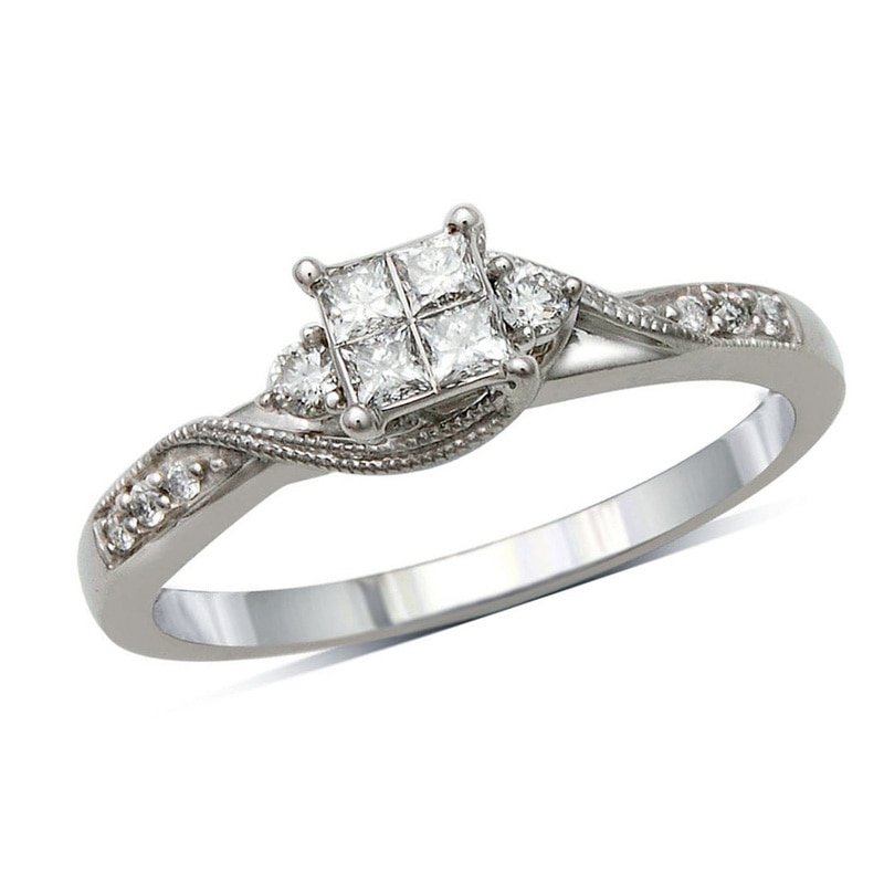 1/3 CT. T.W. Quad Princess-Cut Diamond Bridal Set in 10K White Gold