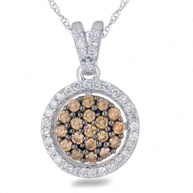 Main Image 1 of 1/2 CT. T.W. Champagne and White Diamond Frame Pendant in 10K White Gold
