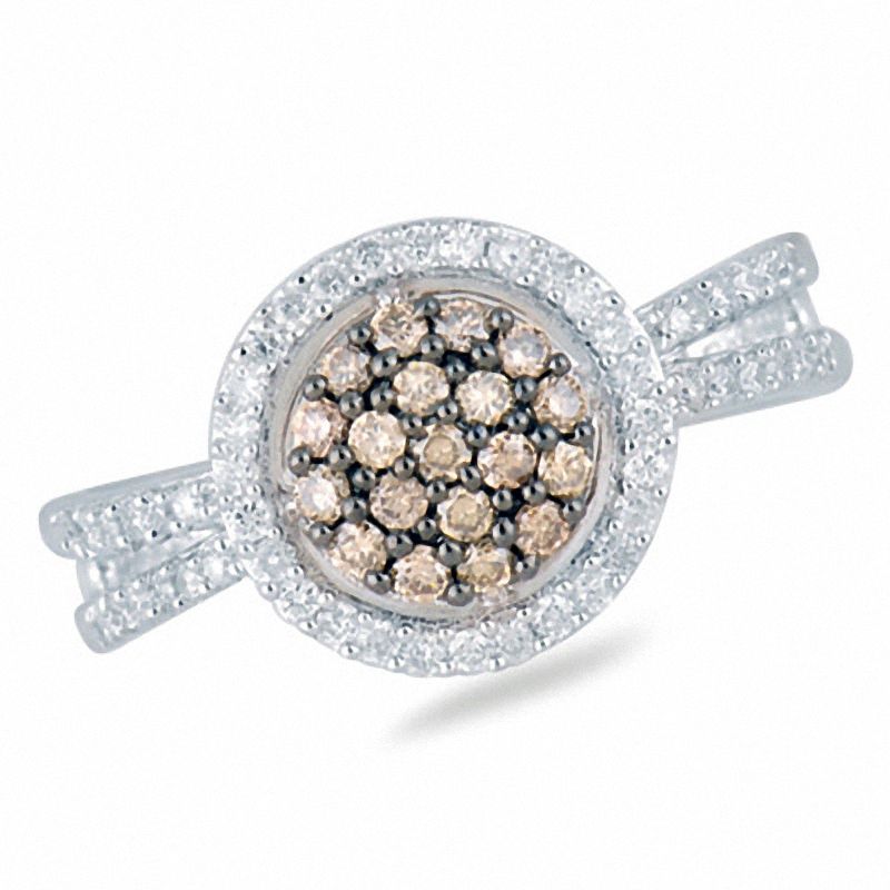 Main Image 1 of 1/2 CT. T.W. Champagne and White Diamond Frame Ring in 10K White Gold