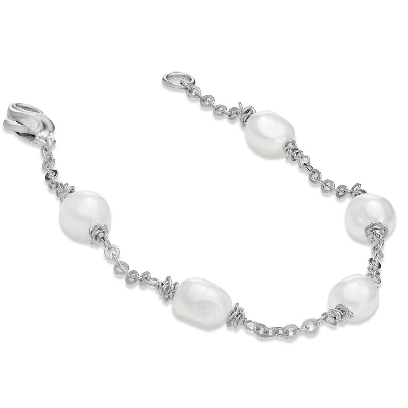 Main Image 1 of Honora 8.0-9.0mm Baroque Crush Freshwater Cultured Pearl Station Bracelet in Sterling Silver-7.5"