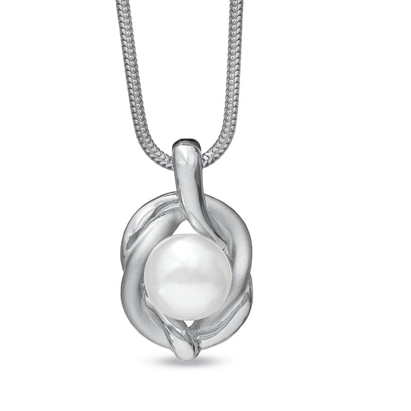 Main Image 1 of Honora 9.5-10mm Button Freshwater Cultured Pearl Knot Pendant in Sterling Silver