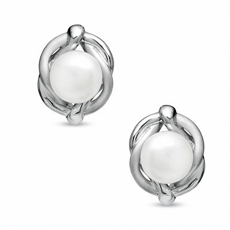 Main Image 1 of Honora 9.5-10mm Freshwater Cultured Pearl Knot Earrings in Sterling Silver