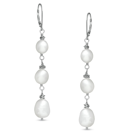Honora 7.0-10.0mm Baroque Freshwater Cultured Pearl Drop Earrings in Sterling Silver