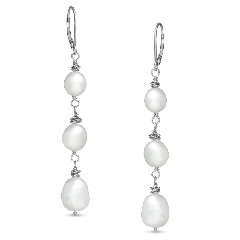 Main Image 1 of Honora 7.0-10.0mm Baroque Freshwater Cultured Pearl Drop Earrings in Sterling Silver