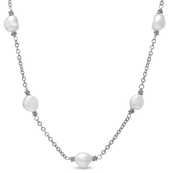 Honora 8.0-9.0mm Freshwater Cultured Pearl Station Necklace in Sterling Silver-36"