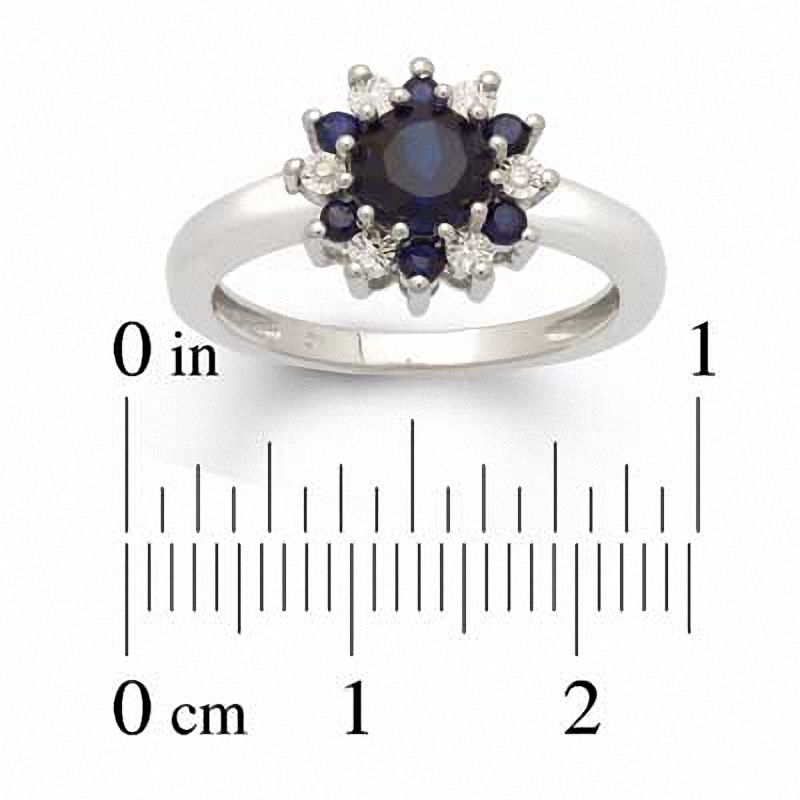 Main Image 2 of Lab-Created Sapphire and Diamond Accent Flower Pendant, Ring and Earrings Set in Sterling Silver - Size 7