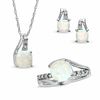 Thumbnail Image 1 of Cushion-Cut Lab-Created Opal and Diamond Accent Three Piece Set in Sterling Silver - Size 7