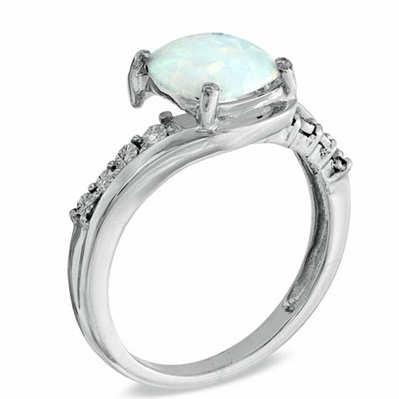 Cushion-Cut Lab-Created Opal and Diamond Accent Three Piece Set in Sterling Silver - Size 7