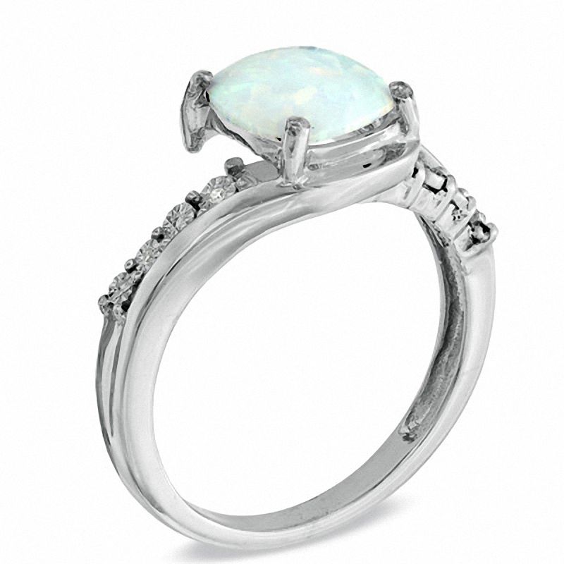 Main Image 2 of Cushion-Cut Lab-Created Opal and Diamond Accent Three Piece Set in Sterling Silver - Size 7