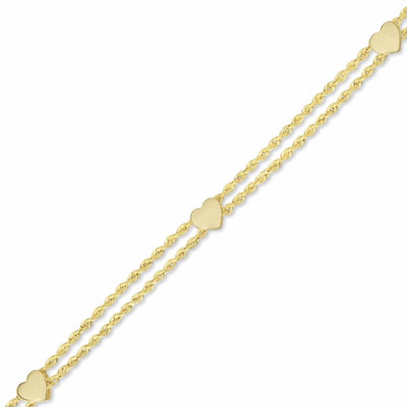 Main Image 1 of Heart Station Anklet in 10K Gold - 10"