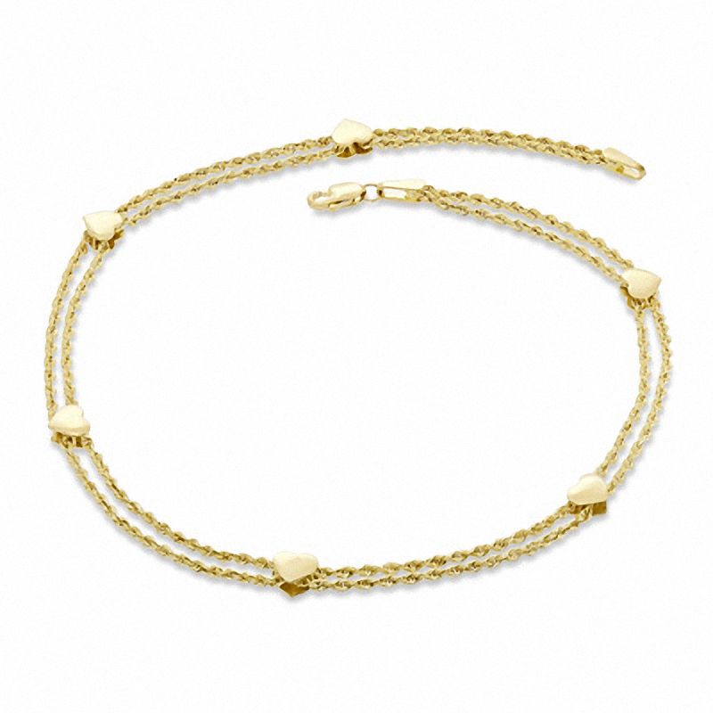 Main Image 2 of Heart Station Anklet in 10K Gold - 10"