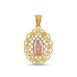 Diamond-Cut and Beaded Ornate Frame Our Lady of Guadalupe Necklace Charm in 10K Two-Tone Gold