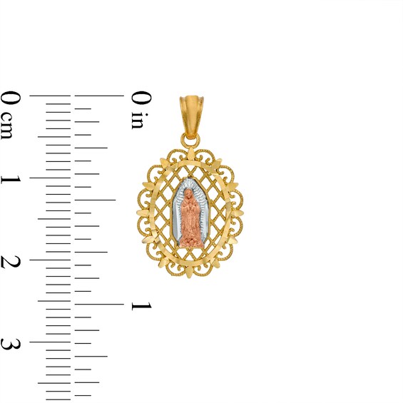 Diamond-Cut and Beaded Ornate Frame Our Lady of Guadalupe Necklace Charm in 10K Two-Tone Gold