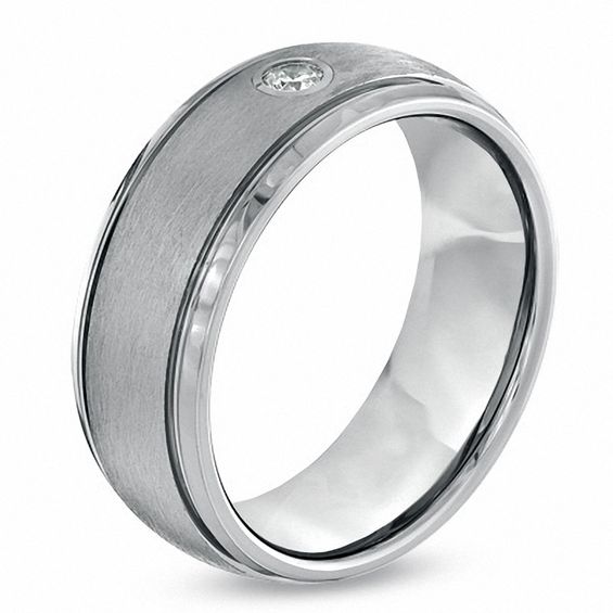 8.0mm Comfort Fit 1/10 CT. T.w. Diamond Wedding Band in Grey Tungsten - Size 10