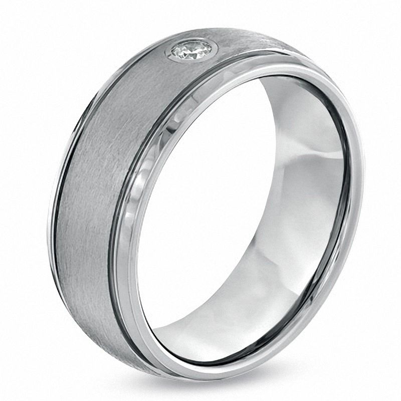 Men's 8.0mm Comfort Fit 1/10 CT. T.W. Diamond Wedding Band in Grey Tungsten - Size 10