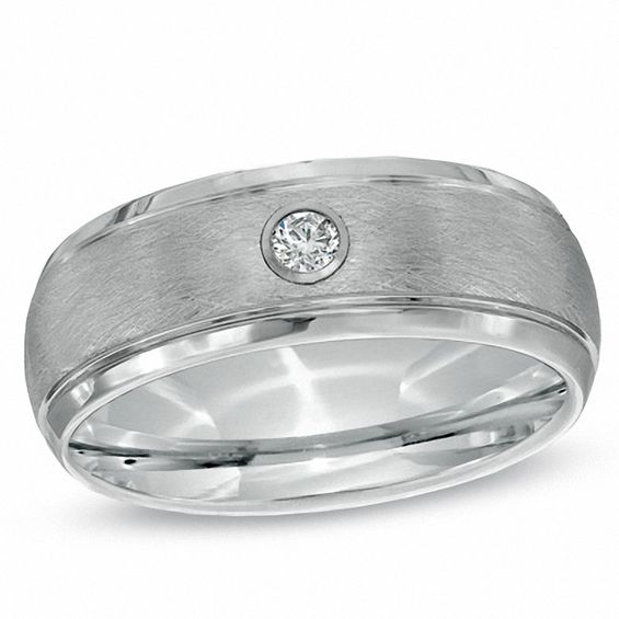 8.0mm Comfort Fit 1/10 CT. T.w. Diamond Wedding Band in Tungsten - Size 10