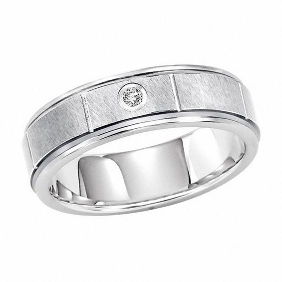 8.0mm Diamond Accent Wedding Band in Tungsten - Size 10