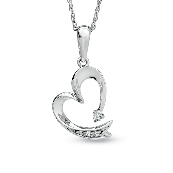 Diamond Accent Heart-Shaped Pendant in 10K White Gold