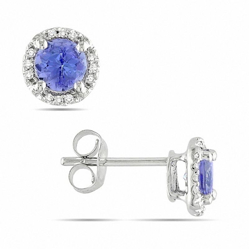 5.0mm Tanzanite and Diamond Accent Frame Stud Earrings in 10K White Gold
