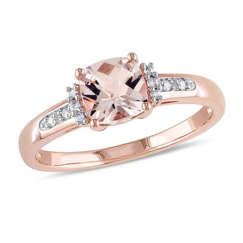 Oval Peach-Pink Morganite & Diamond Engagement Bridal Ring