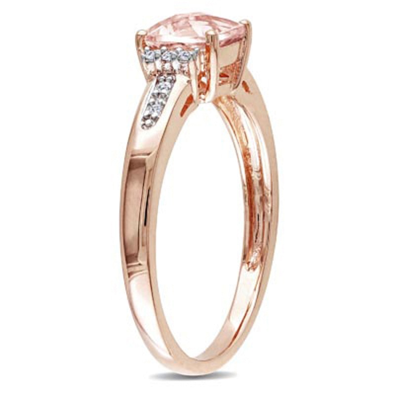 6.0mm Cushion-Cut Pink Morganite and Diamond Accent Engagement Ring in 10K Rose Gold